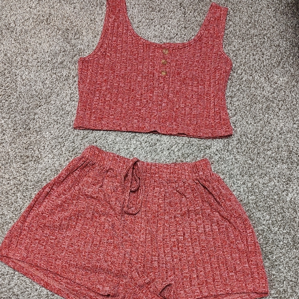 Women's Red Knit Pajama Set